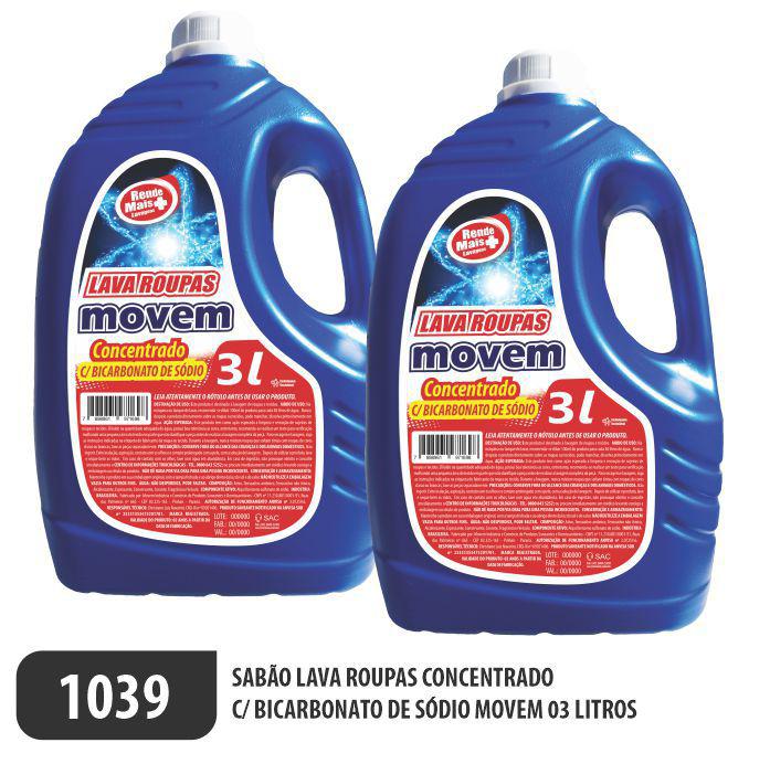 1039-PP-Q2 - Sabão Lava Roupas com Bicarbonato de Sódio Movem 03 litros
