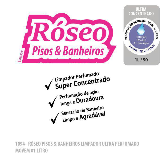 1094-PP-Q1 - Limpador Perfumado Róseo Pisos e Banheiros 01 Litro